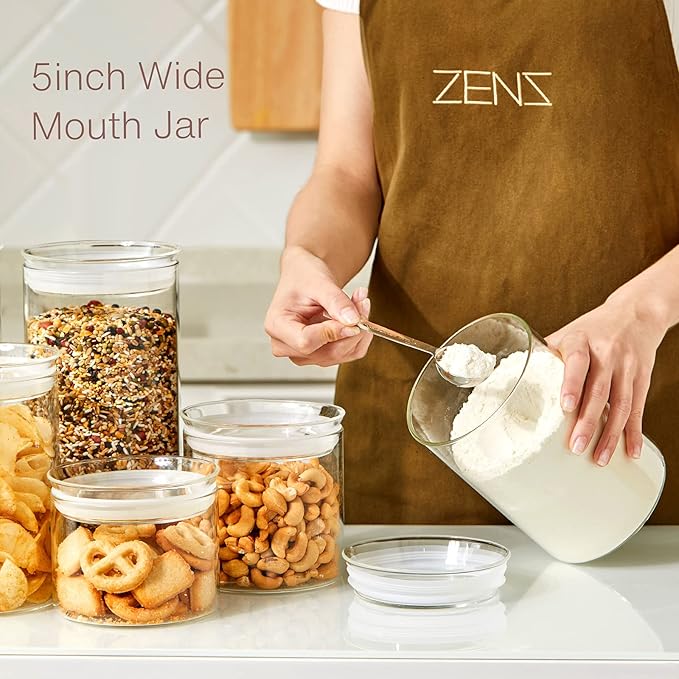 ZENS 74oz Glass Canisters with Airtight Lid, 2 Large Storage Containers