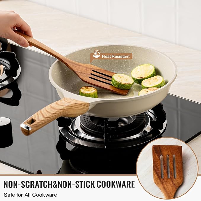 Terlulu 10 Pcs Wooden Spoons for Cooking, Natural Teak Wooden Kitchen Utensils Set, Durable Cooking Utensils Set with Comfort Grip for Cookware, Smooth Finish&NonStick& Heat Resistant Wooden Spatula