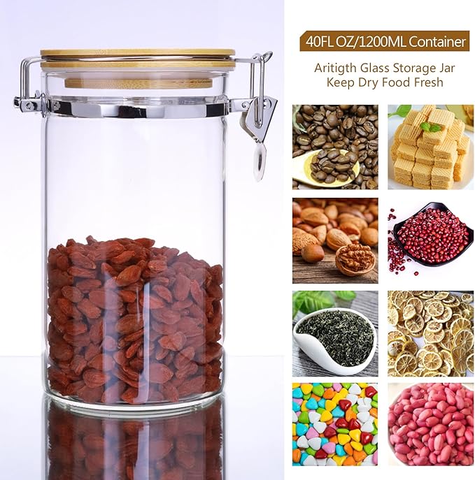 Matifaner Glass Coffee Storage Containers with Bamboo Shelf,Ground Coffee Holder Jars,Airtight Glass Countertop Storage Jar Canisters with Spoon for Coffee,Loose Tea,40 Fluid-oz,Pack of 3