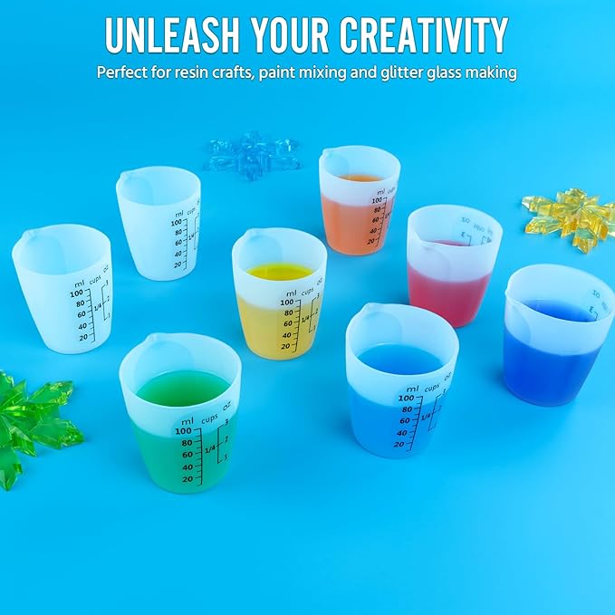 SWIGRANCE 10Pcs Silicone Resin Mixing Measuring Cups 100ml / 3oz for Resin Supplies, Easy-to-Read Black Marks, Non-Stick Reusable Silicone Pouring Cups for Epoxy Mixing