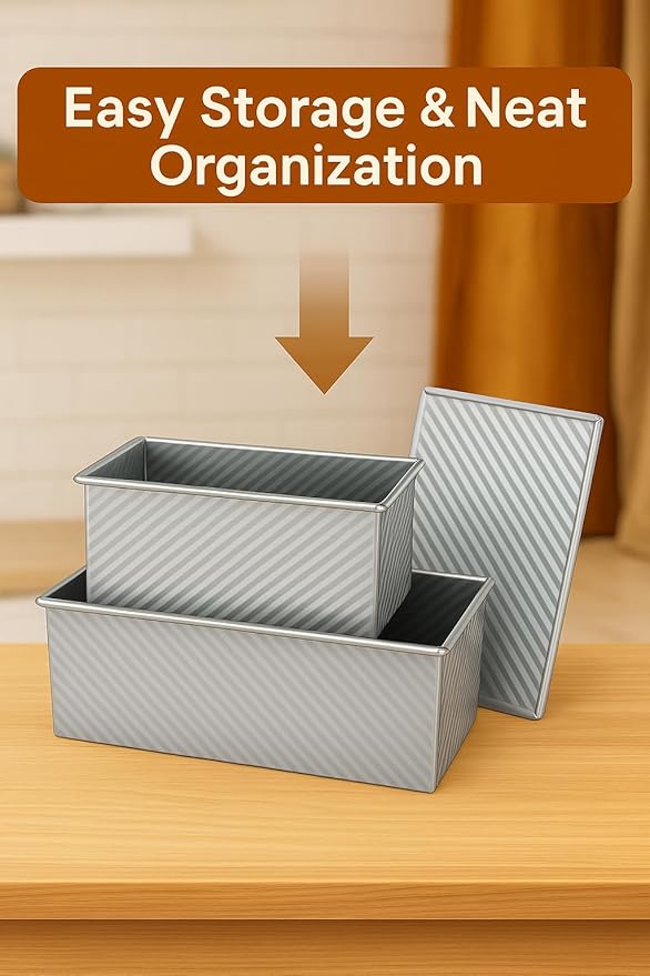 Logario 2-pack Pullman Loaf Pan with Lid (13x5 & 8.4x4.8 inch) - Nonstick Aluminum Steel Bread Pan Set, Vented Bottom for Even baking, PFOA & PTFE free, for Sandwich Bread, Sourdough, Toast & Shokupan