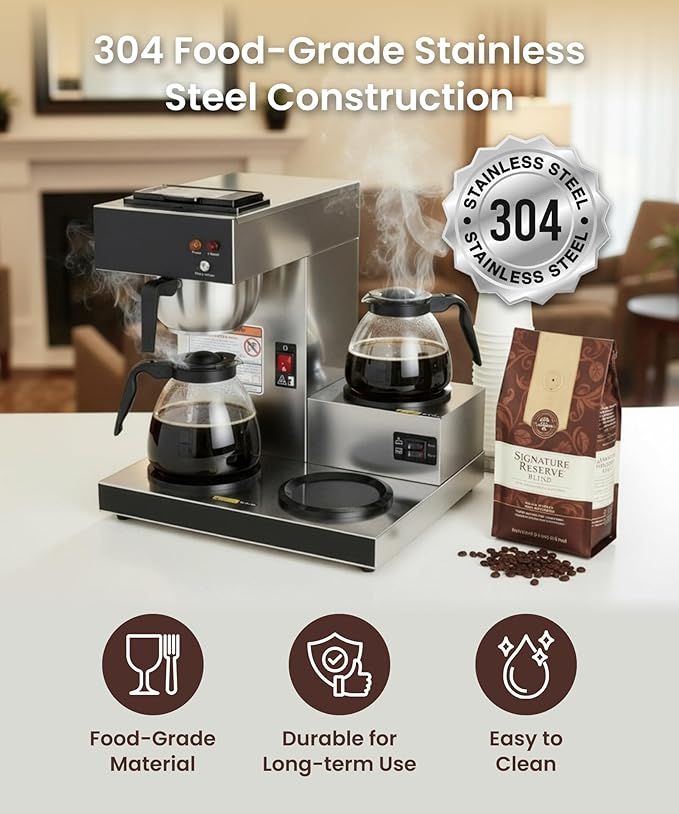 SYBO 12-Cup Commercial Pour Over Coffee Maker with 3 Warmers