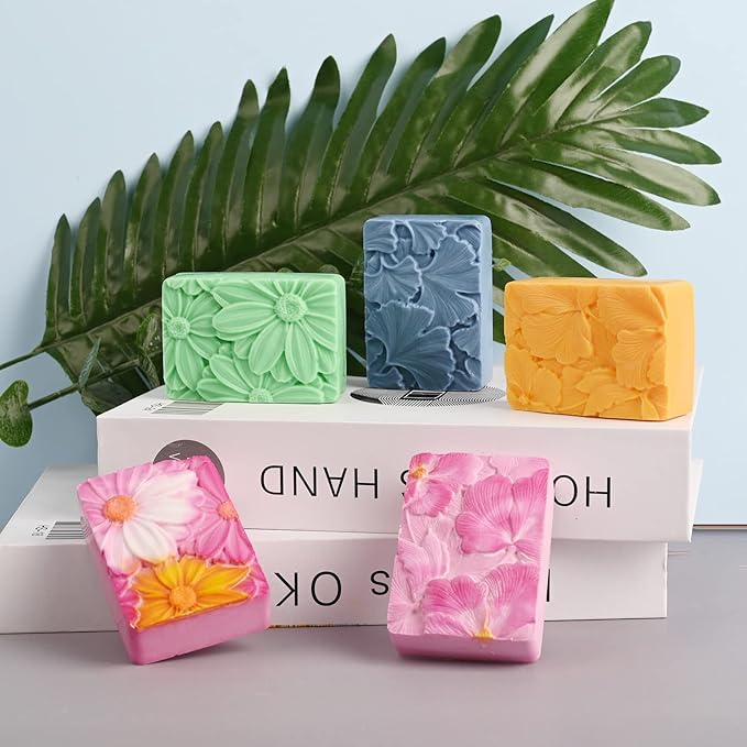 Moukiween Soap Molds Silicone 3D Rectangular Flower Pattern Silicone Molds