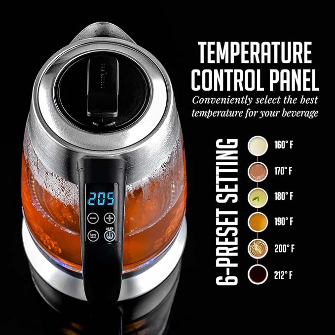OVENTE 1.8L Glass Electric Kettle with Tea Infuser, Silver KG6610S