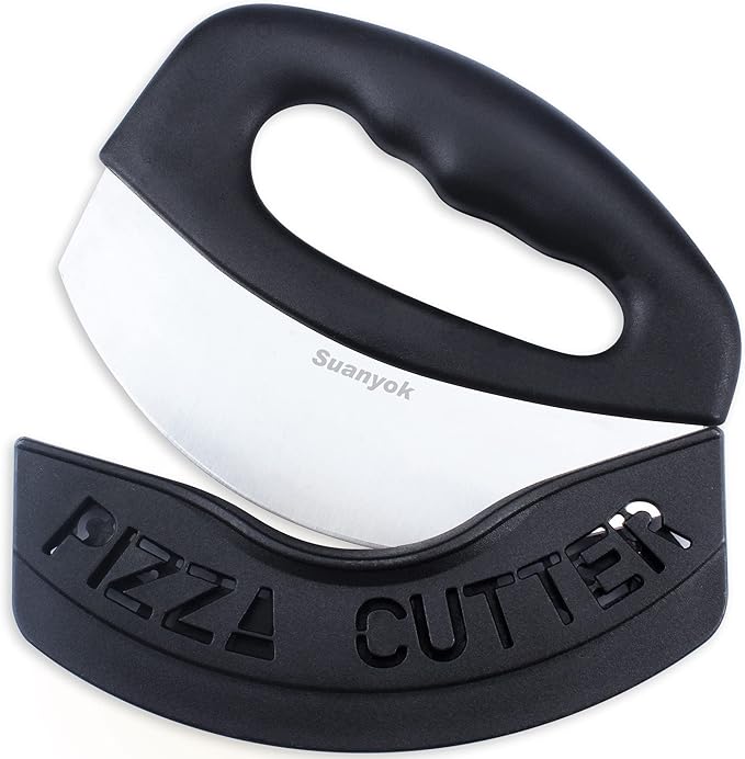 Suanyok Pizza Cutter Stainless Steel Rocker Blade with Cover(Black)