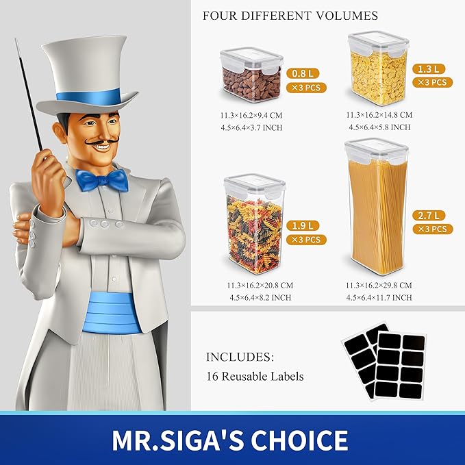 MR.SIGA 16 Pack Airtight Food Storage Container Set for Pantry Organization