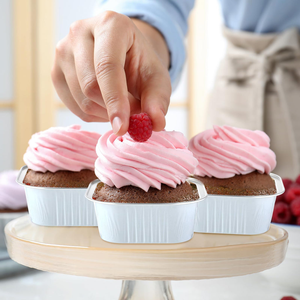 Aoriher 150 Pcs 10 oz Mini Cake Pans with Lids White