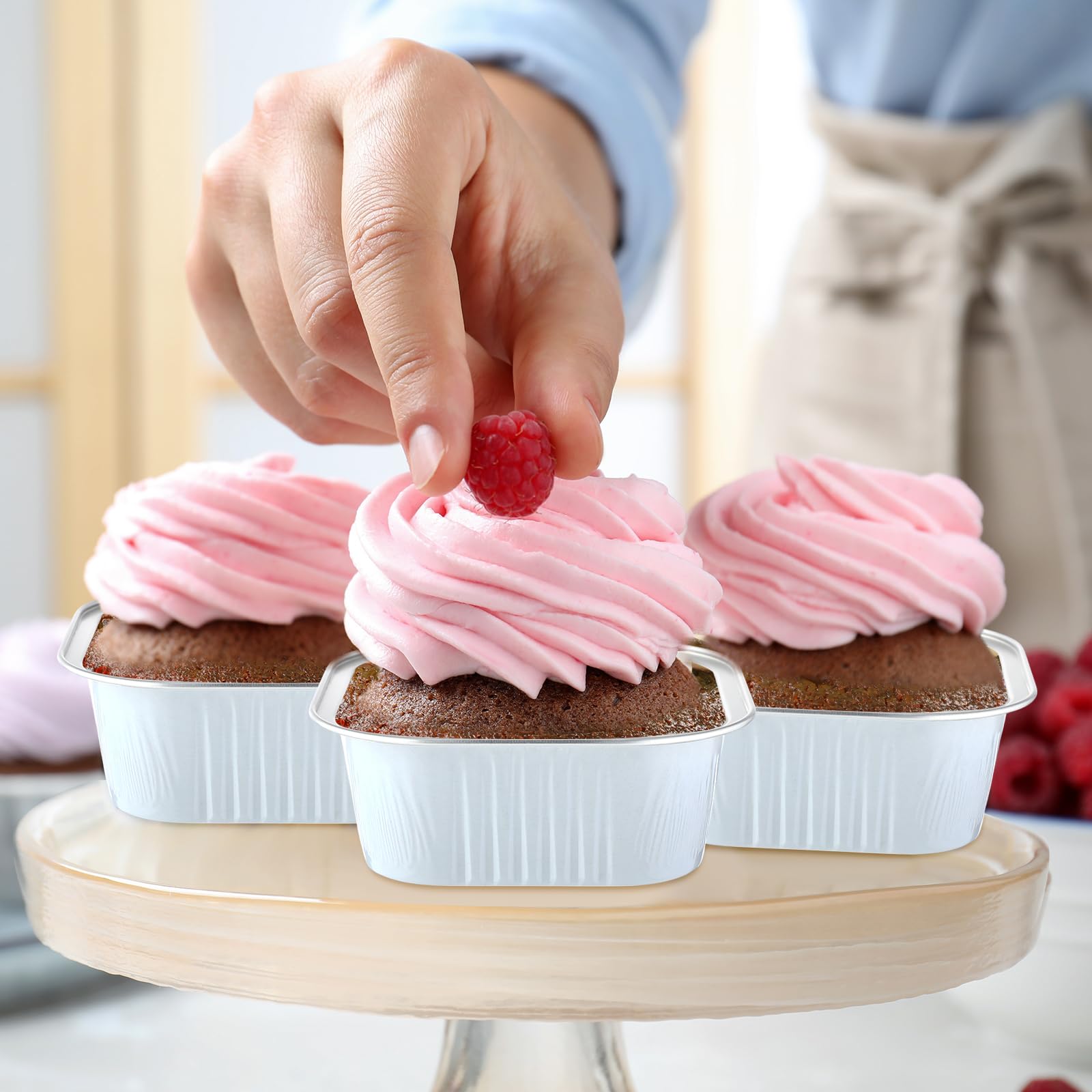 Aoriher 150 Pcs 10 oz Mini Cake Pans with Lids White