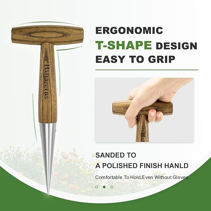 Haliaeetus Dibber Garden Tool, Stamped Stainless Steel Tip Seed Dibber