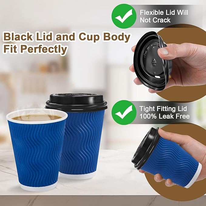 Clawsoff 500 Pack 16 oz Coffee Cups with Lids Disposable Insulated Cup Navy