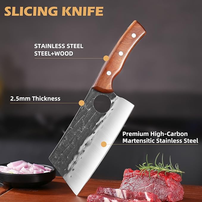 ACEKNIFE 7.5 Inch Serbian Meat Cleaver, Hand Forged&Full Tang