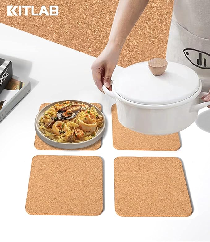 KITLAB Cork Trivets for Hot Dishes, Hot Pots and Pans, 8 Inch 4 Pcs