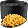 HEIHAK 40 Pack 8.9x5.7x1.6 Inch Black Plastic Fast Food Baskets, Restaurant Serving Baskets, Oval Fast Food Serving Tray for Picnic, Deli Serving, Chicken, Burgers and Fries
