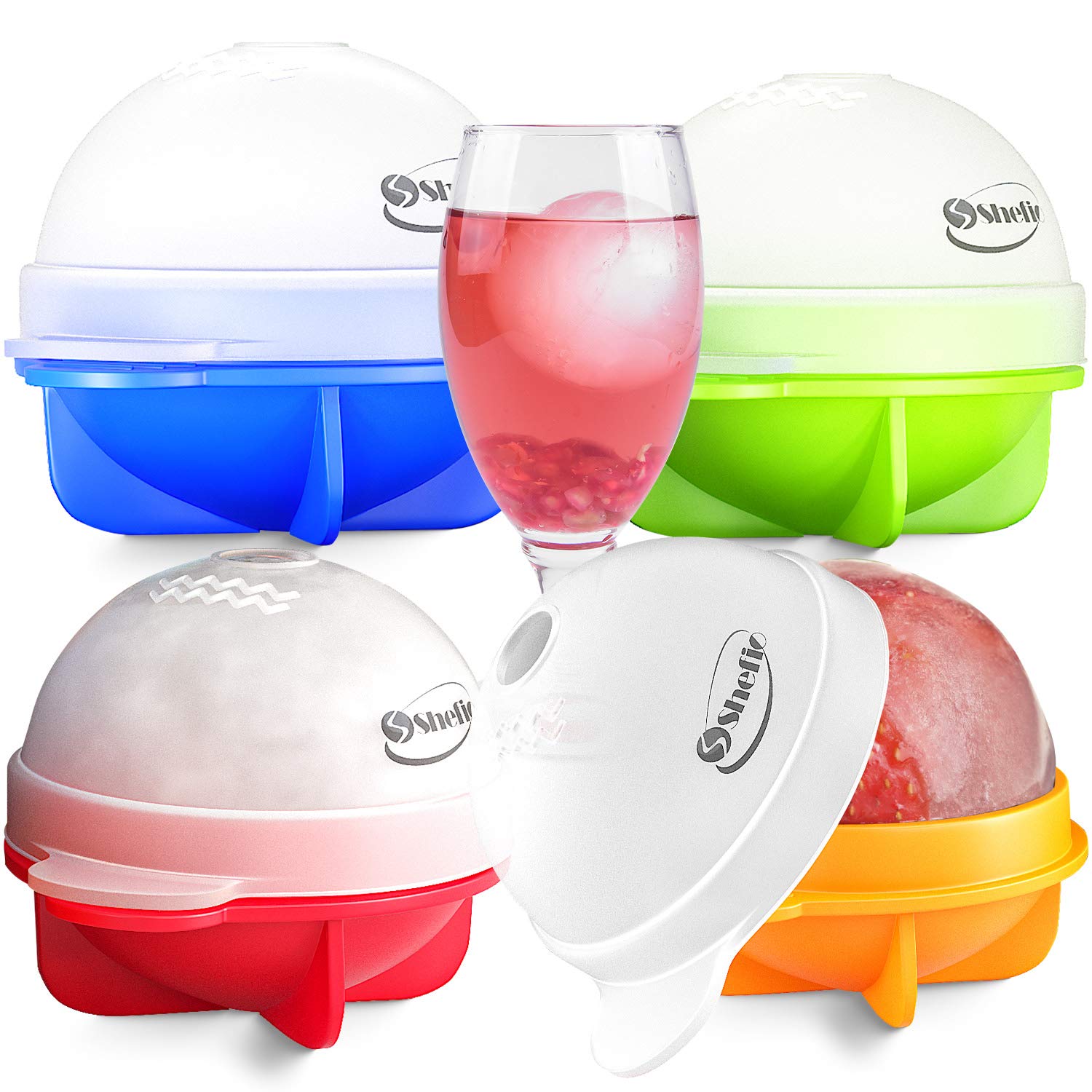 Large Round Ice Cube Mold - Shefio Ice Ball Mold - Set Of 4 Multicolor 2.5 Inch Tight Sealing, Leak Proof Silicone - For Cocktails & Spirits - Ice Ball Mold