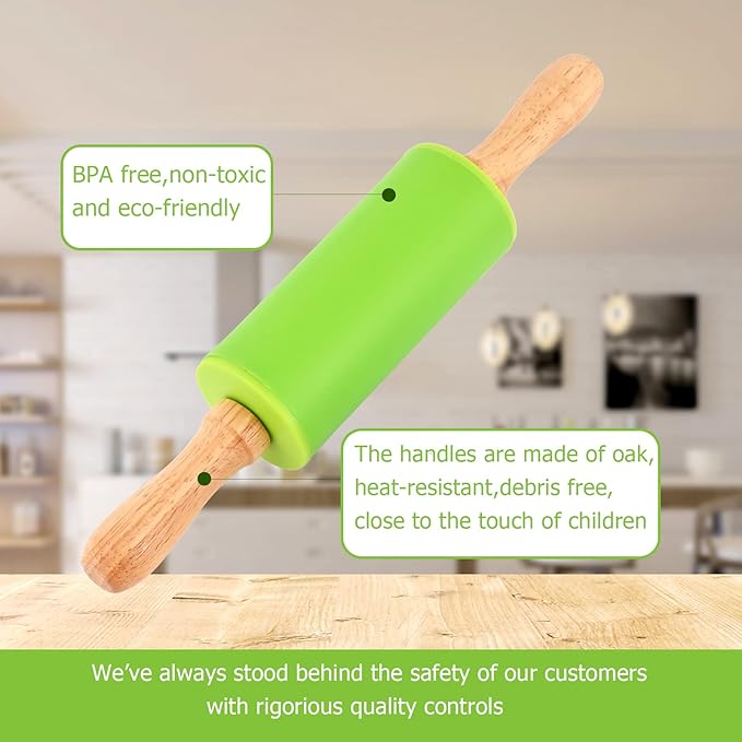 Honglida Mini Silicone Rolling Pin for Kids, Non-stick Surface Wood Handle, 9 Inch 1 Pack Purple
