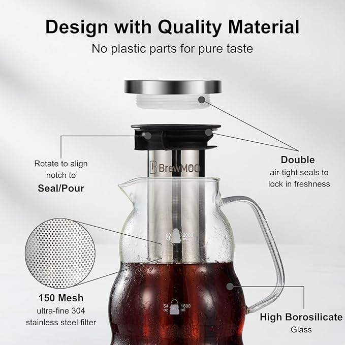 BrewMOO Sleek Wave 2.0 L/68 oz Cold Brew Coffee Maker Pitcher