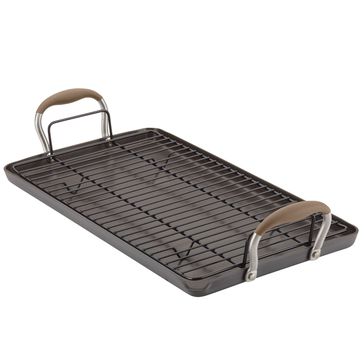 Anolon Advanced Home Hard Anodized Nonstick Deep Square Grill/Griddle Pan with Pour Spouts, 11 Inch - Moonstone