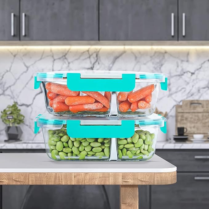 KOMUEE 10 Packs 30oz Glass Meal Prep Containers 2 Compartments, Green