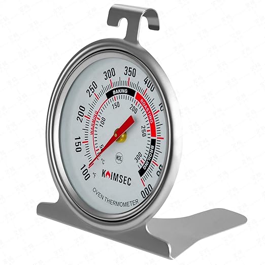 Oven Thermometer for Temperature Gauge, Safe for Inside Gas/Electric/Grill Smoker, Analog Dial Stainless Steel Oven Thermometers with Large Hanger & Baser for Instant Reading in Cooking Baking