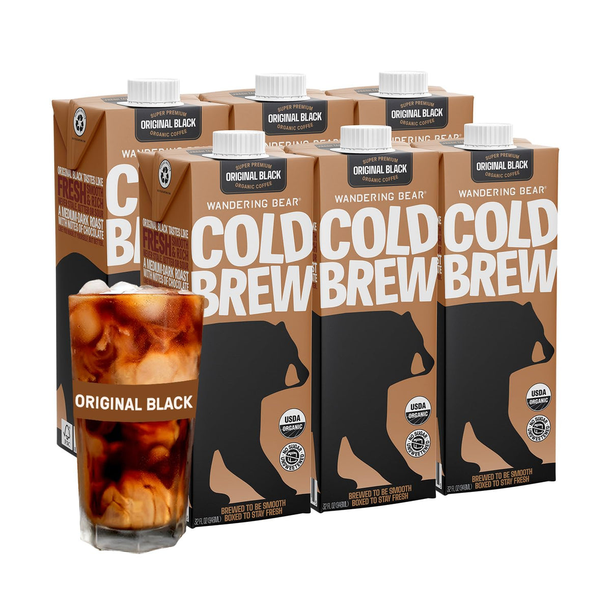 Wandering Bear Organic Vanilla Cold Brew Coffee - 32 fl oz, 6 Pack