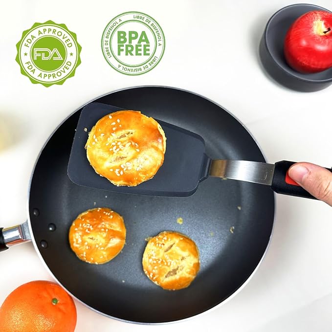 KLAQQED 4Pcs Spatula Silicone Heat Resistant Flexible Rubber Silicone Spatulas for Nonstick Cookware, Burger Pancake Spatula Turner Large Spatulas Set for Cooking Kitchen Utensils Set Black