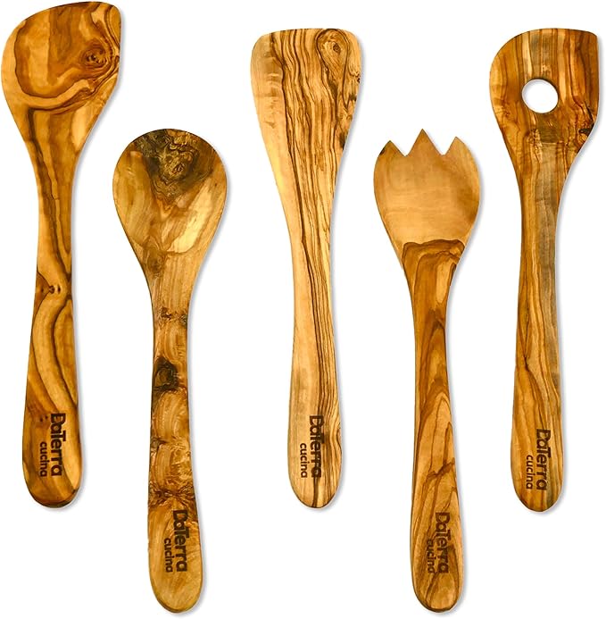 DaTerra Cucina -12-Inch Olive Wood Cooking Utensil Set 5-Piece Tool