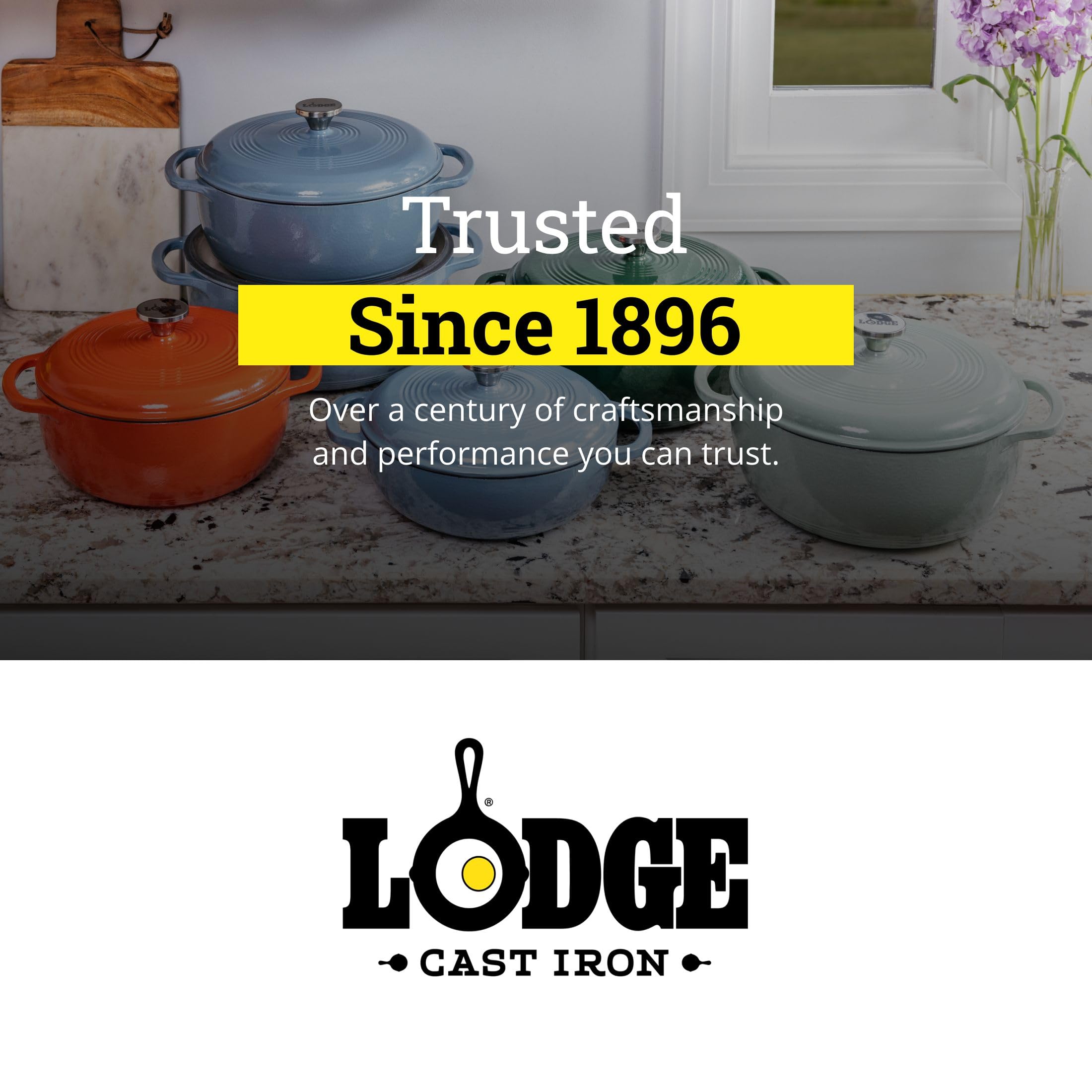 Lodge Essential Enamel Cast Iron Dutch Oven 6 Quarts - Perfect for Bread Baking, Braising, Marinating & Slow Cooking, Features Moisture-Sealing Lid & Dual Handles, Kitchen Essentials, Evergreen