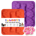 SAGOOITS 2 Pack Puppy Dog Paw and Bone Shaped 2 in 1 Silicone Molds, Reusable Non-Stick Ice Cube Trays & Candy Chocolate Molds for Homemade Dog Treats, Pudding & Baking Biscuit(Red Purple)