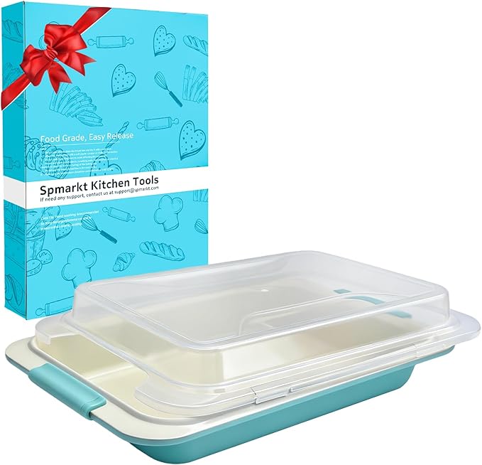 Spmarkt 9x13 Baking Pan & Lid, Nonstick Aluminized Steel, Silicone Handles