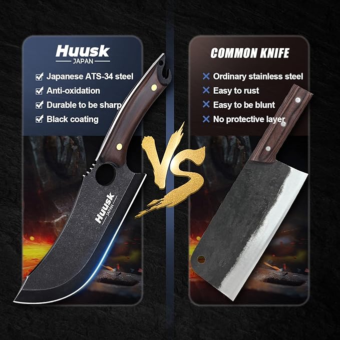 Huusk Hand Forged Meat Cleaver with Sheath - Butcher Knife for Meat Cutting