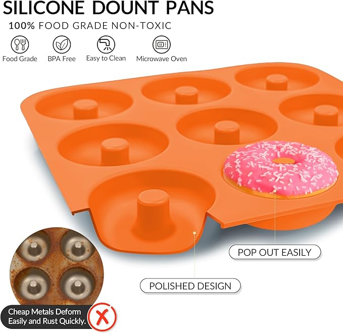 FUN LAVIE Large Silicone Donut Pan for Baking,9 Cavity Non-Stick Food Molds