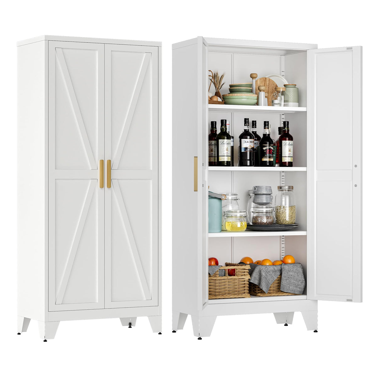 LCAOPC 71" Tall Pantry Storage Cabinet with Drawer and Adjustable Shelves, Freestanding Tall Kitchen Cupboard Storage Cabinet for Kitchen,Dining Room, Living Room, White