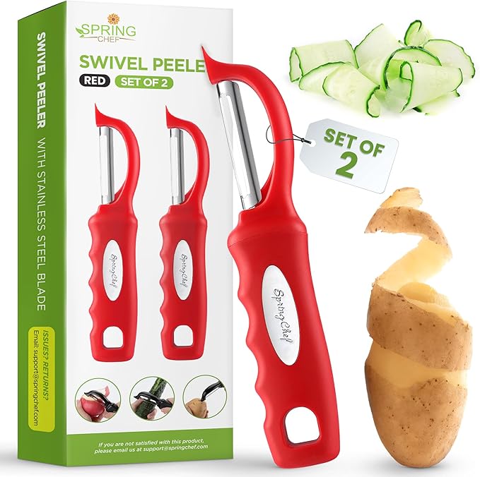 Spring Chef Swivel Vegetable Peeler with Ergonomic Handle, Set of 2, Red