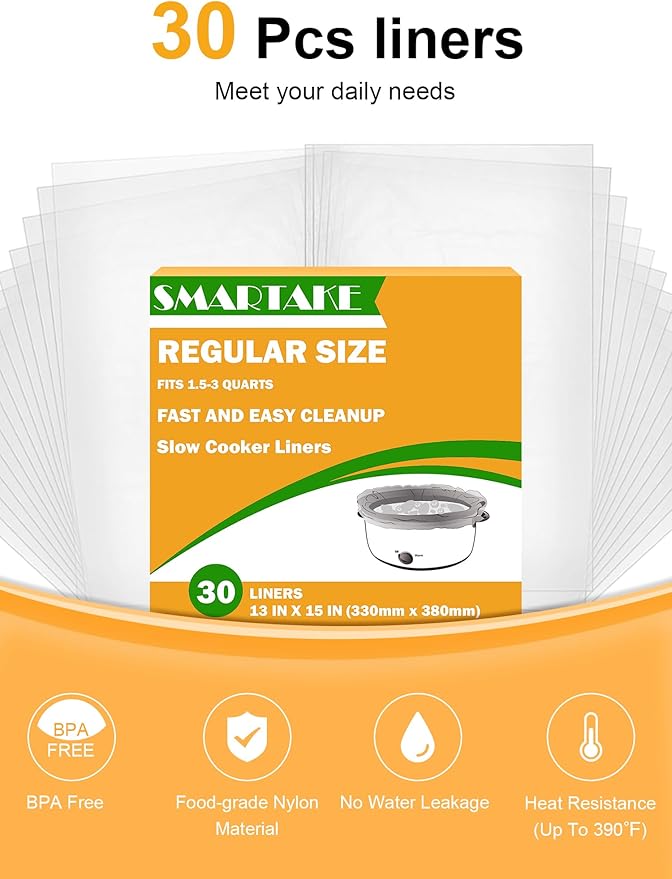 SMARTAKE Slow Cooker Liners, Small Size 13"x 15" 30 Liners