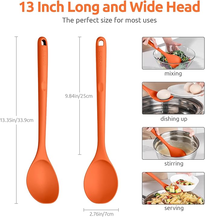 U-Taste Silicone Cooking Spoon, 13.3" Long Large Mixing Spoon, Orange