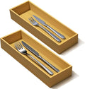 guiogc Bamboo Drawer Silverware Organizer, Silverware Tray, Flatware Organizer, Bamboo Storage Box Suitable for Office, Bathroom and other objects storage (9.85"x3.55"x1.78"- Set of 2)