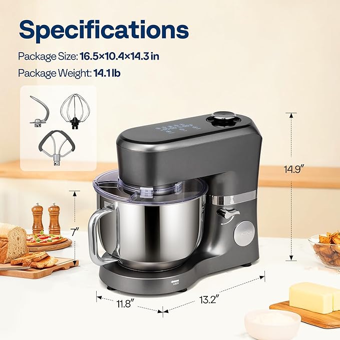 VIVOHOME Stand Mixer with Dough Proofing, 6-Quart Tilt-Head Mixer, Gray