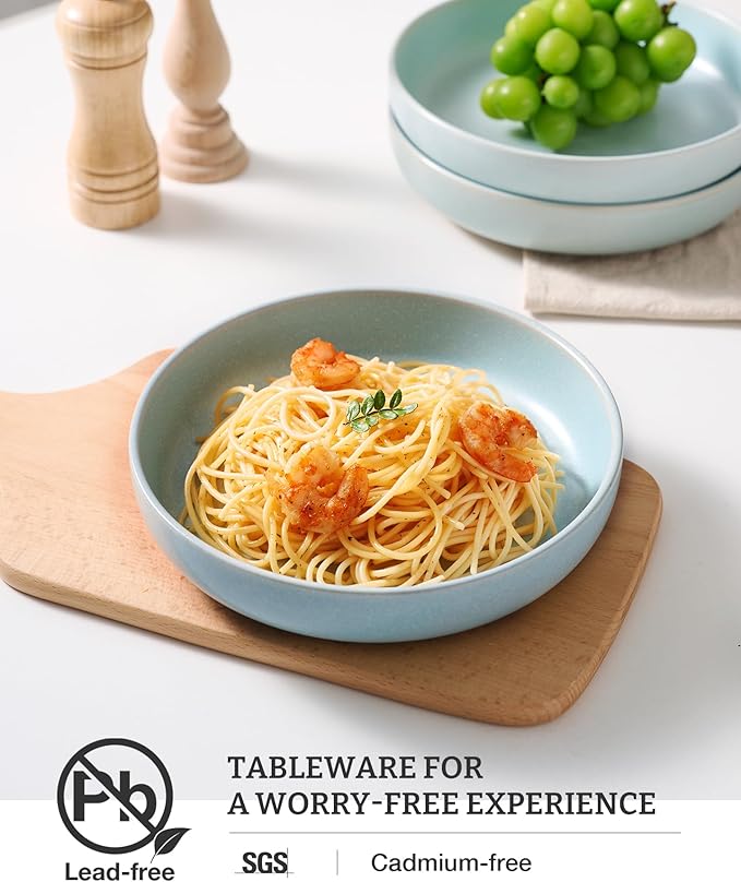 famiware Milkyway 33 oz Pasta Bowls Set of 6, Light Blue