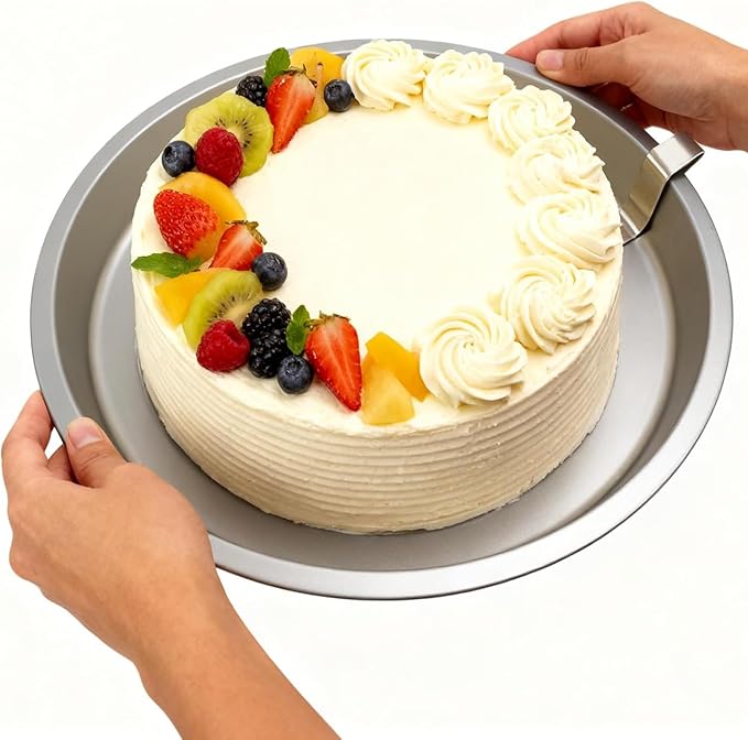 JKWRRRKS Easy Release Pans Round with Lever, 9.7" Quick Release Easy-Out Cake Pan Set,Baking Tools Pans Stainless Steel Round,Apple Pie Bake & Serve Sets, For All Kinds of Bases (2)