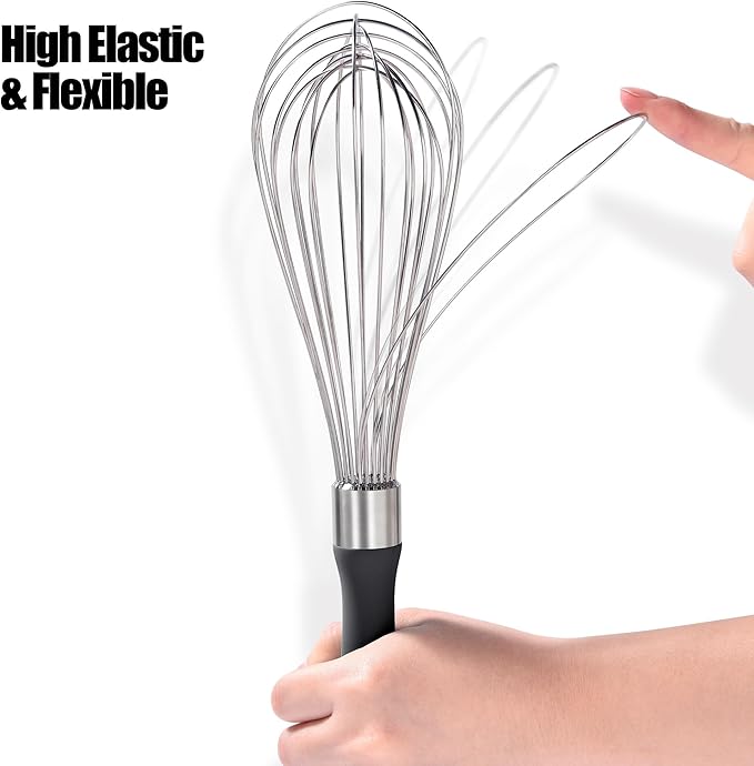 Doosu 18/8 Stainless Steel Balloon Whisk for Cooking (12 Wires, Black)