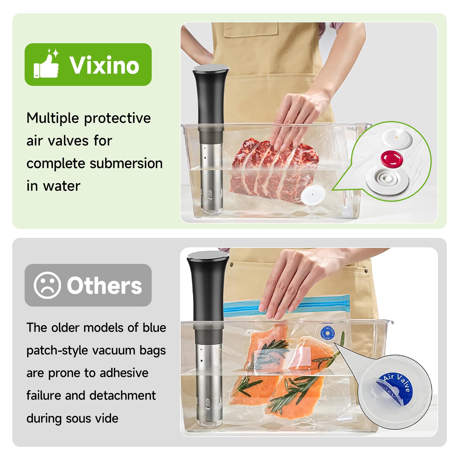 Vixino Vacuum Sealer Bags, 40 Reusable Vacuum Sealer Bags for Food Storage, BPA-Free, Meal Prep and Sous Vide Cooking,Works for Handheld Sealer and Vac Sealer Machine with External Vacuum Systems