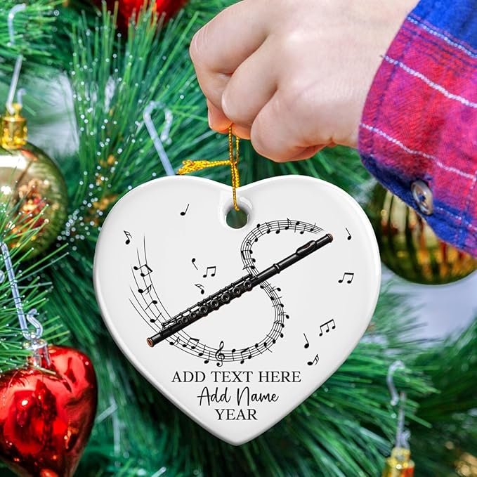 Personalized Flute Player Ceramic Ornament with Text Name & Year, Custom Flutist Christmas Tree Ornament, Flute Musical Instrument Xmas Ornaments 2026, Gift for Music Lover Student Friend