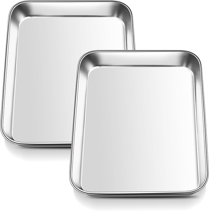 E-far Toaster Oven Tray Set of 2, 9.4”x7.3” Stainless Steel Baking Sheet