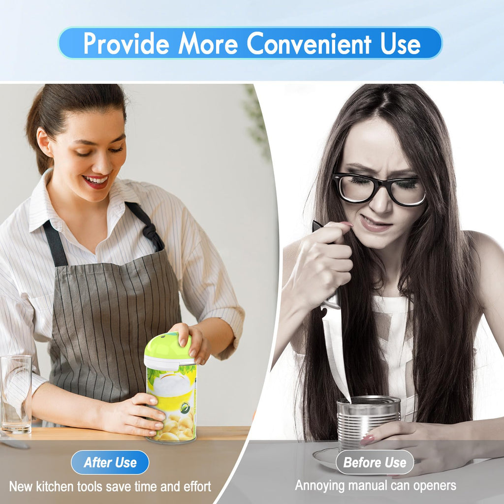 HuiJuKeJi Electric Can Opener, Rechargeable Automatic Can Opener for Seniors with Arthritis, One-Touch Hands-Free Can Opener for Almost Can Sizes, Smooth Edge & Food-Safe Kitchen Gadgets-Green