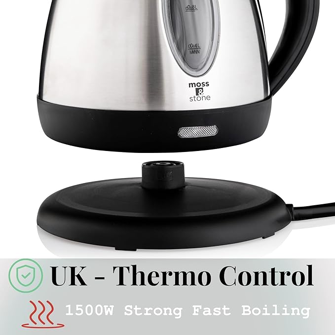 Moss & Stone Stainless Steel Electric Kettle, 1.2L Cordless 1500W