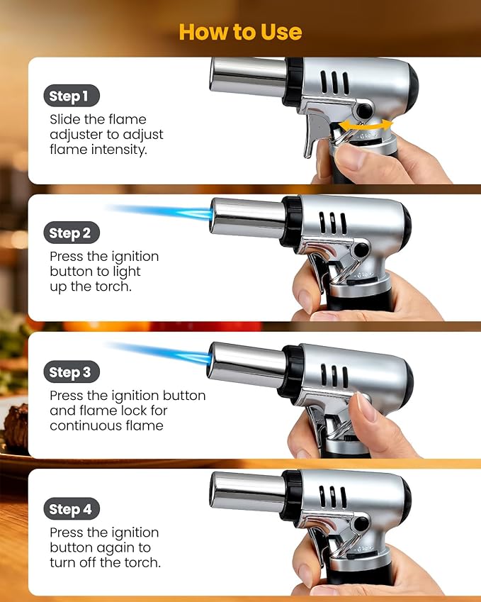 Kollea Culinary Torch, Refillable Butane Kitchen Torch, Lock, Silver-Black