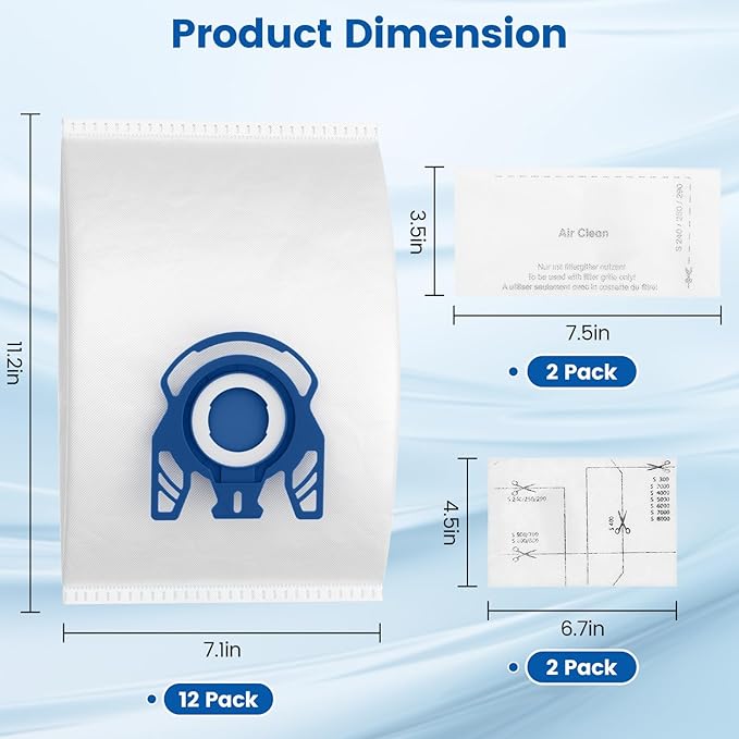 12 Pack 3D Airclean GN Vacuum Bags Compatible with Miele Canister Vacuum
