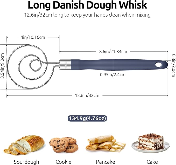 U-Taste Danish Dough Whisk 18/8 Stainless Steel Mixer Tool, Midnight Blue