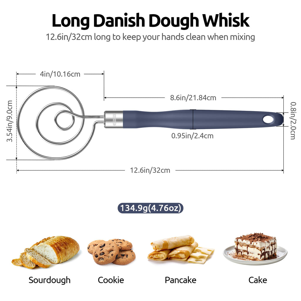 U-Taste Danish Dough Whisk 18/8 Stainless Steel Mixer Tool, Midnight Blue