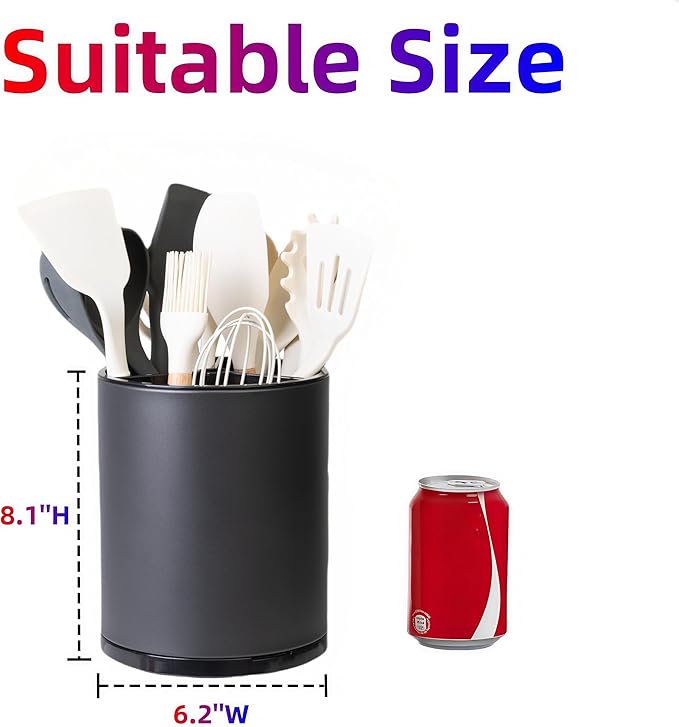 Utensil Holder,Large 360°Rotating Kitchen Utensil Holder For Counter